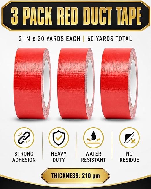 Red Duct Tape Heavy Duty: Wide Waterproof Outdoor Duck Furniture Repair Tape Bulk - Strong Adhesive Weather UV Resistant No-Residue Masking Tapes Patterns Variety Pack (3, Red)