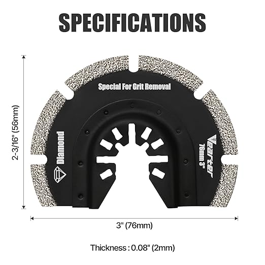 5PCS Diamond Oscillating Saw Blades, Universal Multitool Blades for Grit Grout Removal, Quick Release Multi Tool Kit for Tile, Air Brick, Cement, Concrete, Masonry