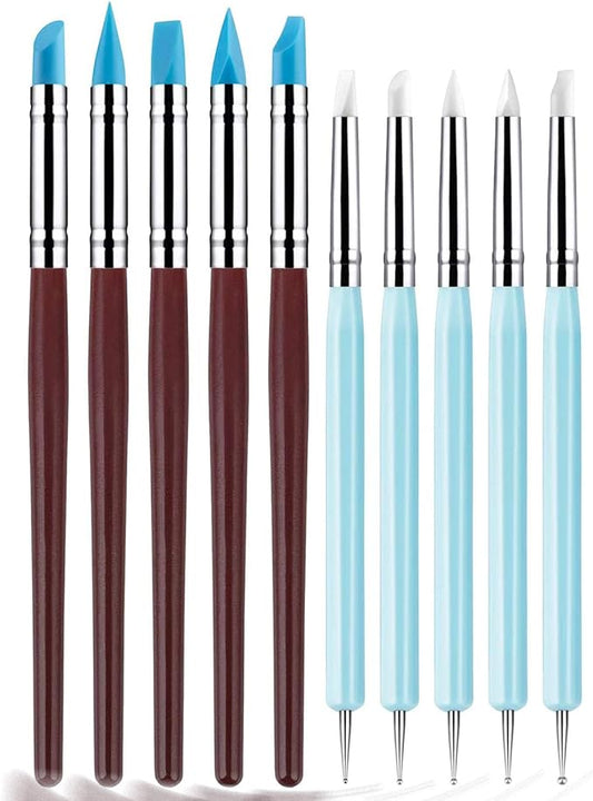 Silicone Clay Sculpting Tool - 10Pcs Modeling Dotting Tool for Pottery Craft, Rock, Nail, Blending, Drawing