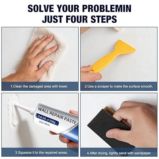 Efficient Drywall Repair Kit with Scraper, 2026 Upgrade Multi-Functional Drywall Patch Paste Repair Kit for Holes & Cracks, Quick Drying Wall Mending Agent for DIY Home Fix (2pcs)