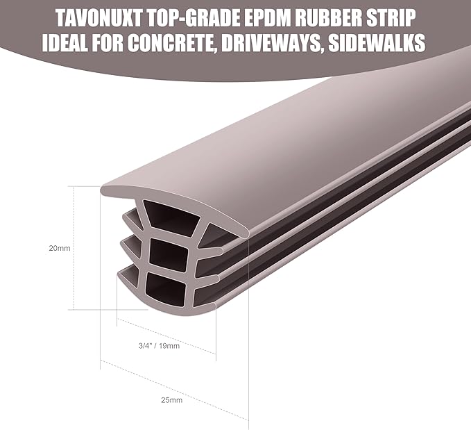 Flexible EPDM Rubber Strip (10 ft Long x 3/4 inch Wide) - Concrete Crack Repair & Replacement, Weather & Aging Resistant Expansion Joint Filler for Driveways, Sidewalks