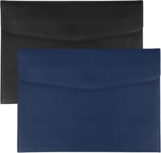 PATIKIL 2Pcs PU Leather A4 File Folder, Document Holder Envelope Waterproof Napa Texture Filing Organizer Portfolio Folder Case with Magnetic Snap Closure for Home Office, Black, Navy Blue