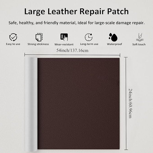 Leather Repair Patch, 24X54 Inch Self Adhesive Leather Repair, Advanced Vinyl Leather Repair Kit, Reupholster Leather Patches for Damaged Leather Furniture, Car Seats (Coffee Brown)