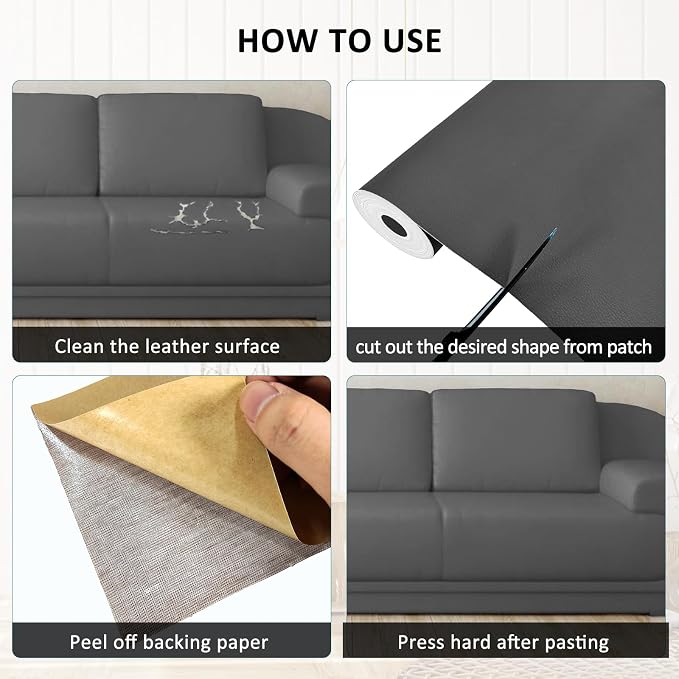 AOOTOOLINK Leather Repair Patch 35X79 Inch Self Adhesive Leather Repair, Large Leather Repair Tape for Couches, Furniture, Car Seats, Cabinets, Sofa, Handbags (Grey, 35X79 Inch)
