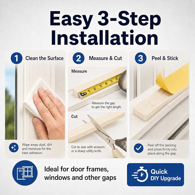 1" x 2" EVA Foam Weather Stripping Tape, 13FT Self-Adhesive Foam Seal Strip for Large Door & Window Gaps, White