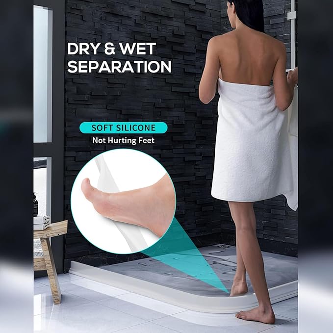 Hi-Na 3ft/5ft/6ft/8ft10ft Collapsible Shower Threshold Water Dam Water Barrier for Shower and Water Stopper Keeps Water Inside Water Threshold for Wet and Dry Separation (3ft, Clear)