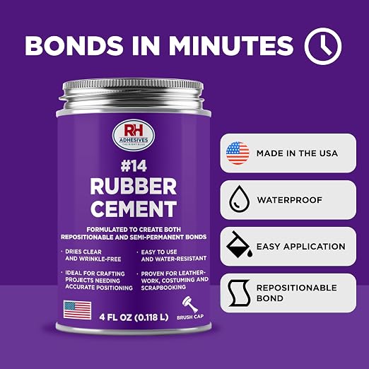 #14 Rubber Cement, 4 oz. can - Crafting, Leather, Upholstery, Costuming, Scrapbooking, DIY, Repostionable, Semi-Permanent - RH Adhesives