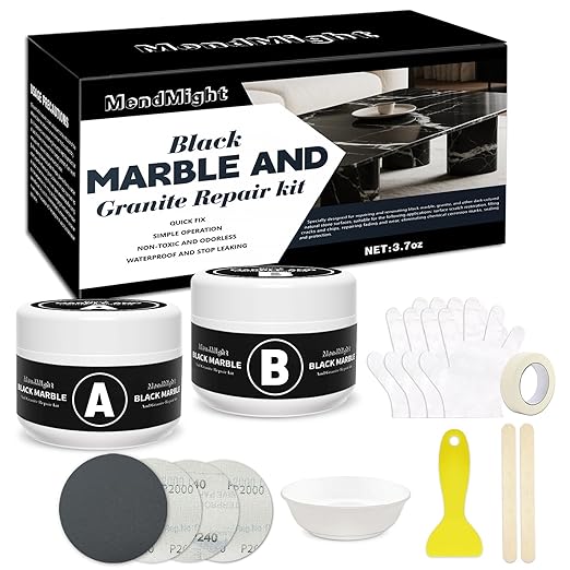Black Quartz Countertop Repair Kit, Professional Tile, Marble and Granite Repair Kit for Edge Chips, Cracks, Scratches and Holes on Quartz, Marble, Porcelain and Other Stone Surfaces