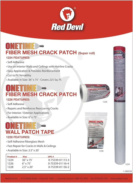 Red Devil 1226 Onetime Fiber Mesh Crack Patch 6" x 75' Wall Repair Fabric, 6 Pack