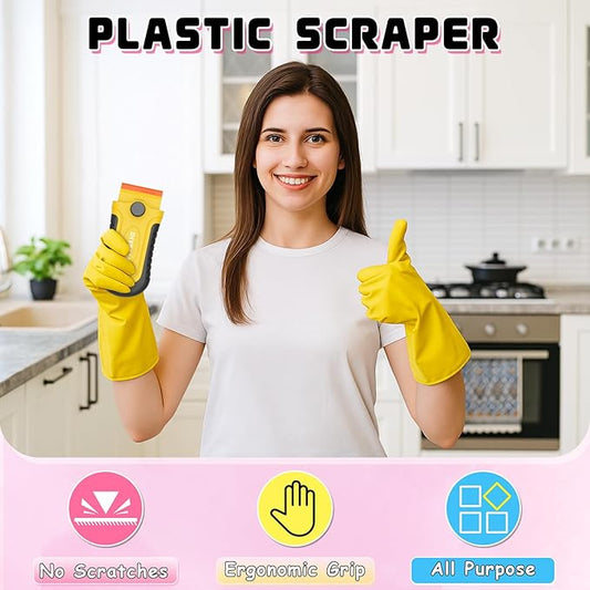 DIYSELF 2 Pcs Plastic Razor Blade Scraper with 10 Pcs Blades, Plastic Scraper Tool for Adhesive Remover, Scrapers for Cleaning Stickers, Decals, Glass, Windows, Car, No Scratches (Yellow)