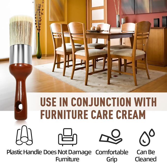 Horse Hair Brush for Leather and Furniture Salve - Durable Wax Brushing Tool with Comfortable Handle for Home Leather Cleaning （Long Handle）