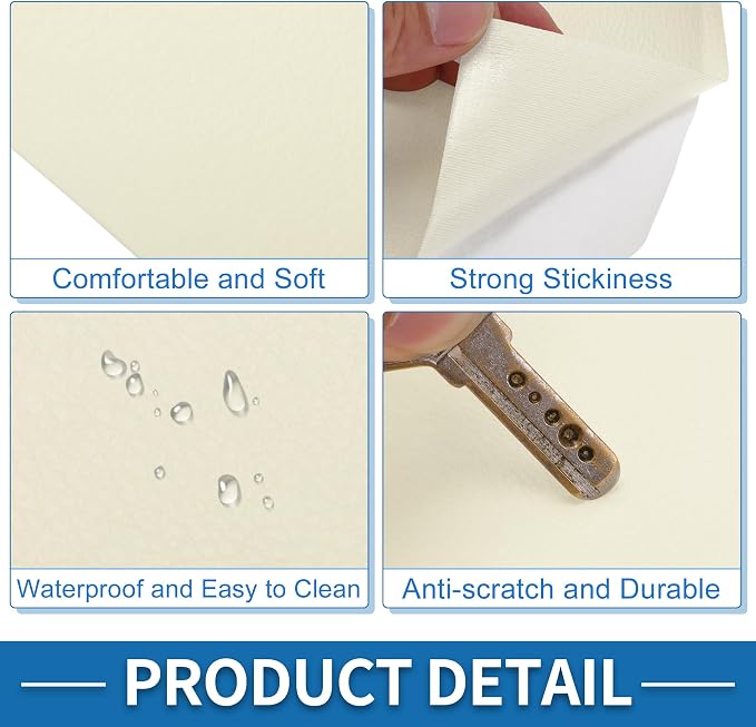 Self Adhesive Leather Repair Patch Strong Stickiness 39"x26.7" Leather Repair Tape PVC Faux Leather Beige White 1 Pcs