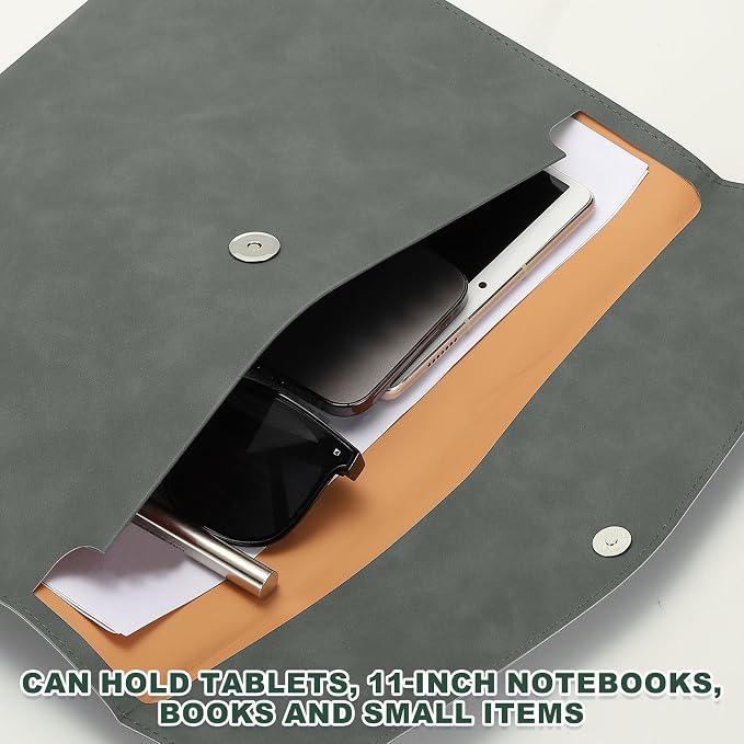 PATIKIL PU Leather A4 File Folder, Document Holder Filing Organizer Portfolio Envelope Folder Case with Snap Closure for Letter Receipt, Gray