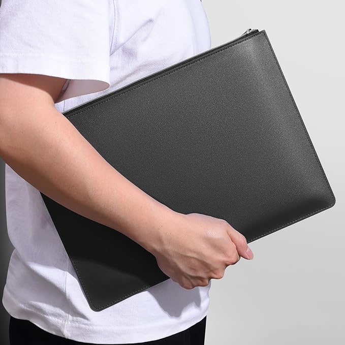 PU Leather A4 File Folder Zipper Document Holder Envelope Folder Case for Receipt Contract (2, Black)