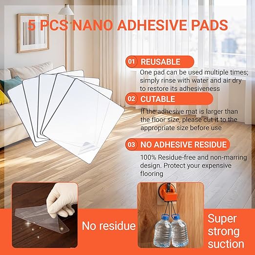 Heavy-Duty Floor Gap Fixer Tool with Robust Rubber Mallet & 5 PCS Reusable Nano Adhesive Pads – High-Grip Pro Suction Cup Repair Kit for Laminate & Vinyl Plank, Ideal for Gap Filling (No Hammer)