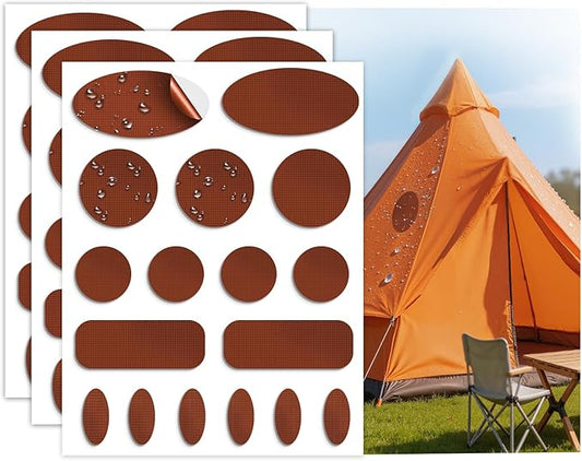 Waterproof Self-Adhesive Fabric Repair Tape - Tent Repair Kit,51pcs Nylon Fabric Patches for Tent, Jacket, Clothes, Puffer Down Jacket,Sleeping Bag, Outdoor Gear Tenacious Repairs Tape, Light Coffee