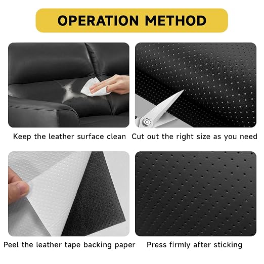 Leather Repair Patch, Breathable Perforated Strong Sticky Self Adhesive Repair Patch, DIY Leather Patches for Couches, Furniture, Sofa, Car, Chair (Black 8x12inch)