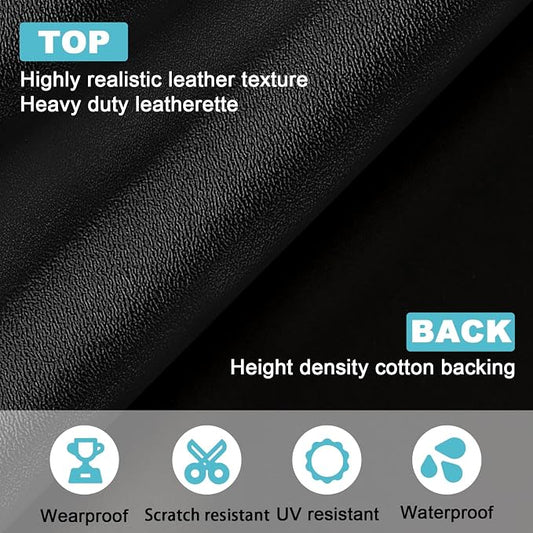 Black Smooth Faux Leather Fabric 39"x54" - Waterproof Durable Solid Color Vinyl for Motorcycle Seats, Sofa & Furniture DIY Repair