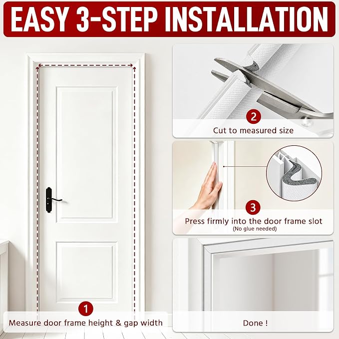 40FT Kerf V‑Shaped Weather Stripping Door Seal, Press‑in Seal for Pre‑Cut Slot Doors, Not Self‑Adhesive, Soundproof Draft Blocker for Exterior Front Doors, Fits Large Gaps, Easy DIY Install (White)