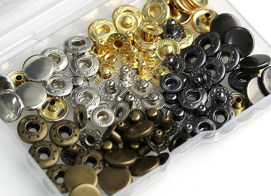 BetterJonny 24 Sets Heavy Duty Leather Snap Fasteners Kit, 12.5mm Metal Snap Buttons Press Studs Leather Rivets Snaps with 4 Setter Tools for Clothes Bracelet Jackets Jeans, 4 Color