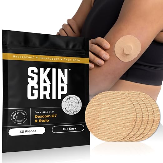 Skin Grip Dexcom G7 Extended Supply (30 Pack)– Waterproof & Sweatproof Cover for Continuous Glucose Monitor Sensor, Stays Secure for 10-15 Days, (Tan)