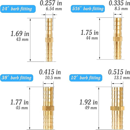 Brass Hose Barb 1/4" 5/16" 3/8" 1/2" Splicer Mender Assortment Kits with Stainless Steel Pipe Clamps air hose repair kit for Pipe Line/Fuel/Air