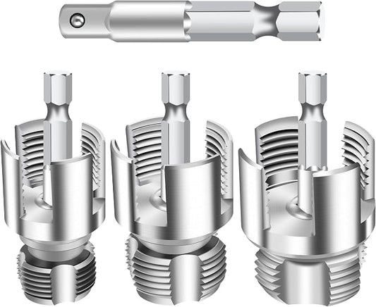 3Pcs Internal & External Pipe Threading Tool Set, 1/2" 3/4" 1" PVC Plastic Pipe Threader Kit, Electric Drill Compatible Thread Cutting Tool for Plumbing Repair & Household DIY Projects