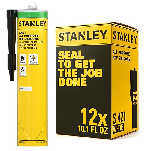Stanley S421 All-Purpose RTV Silicone Sealant (12 x 10.1 fl.oz.) – 100% Waterproof White Caulk | Industrial-Grade Silicone for Kitchen, Bathroom, Shower, Window, Door, Indoor & Outdoor Use | 12 Pack