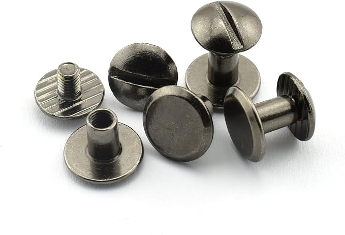 LQ Industrial 120 Sets Chicago Screw M4X6mm Round Slotted Head Carbon Steel Binding Screws Rivet Book Binding DIY Leather Craft Assembly Bolt 1/4" Black