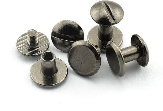 LQ Industrial 30 Sets Chicago Screw M4X6mm Round Slotted Head Carbon Steel Binding Screws Rivet Book Binding DIY Leather Craft Assembly Bolt 1/4" Black