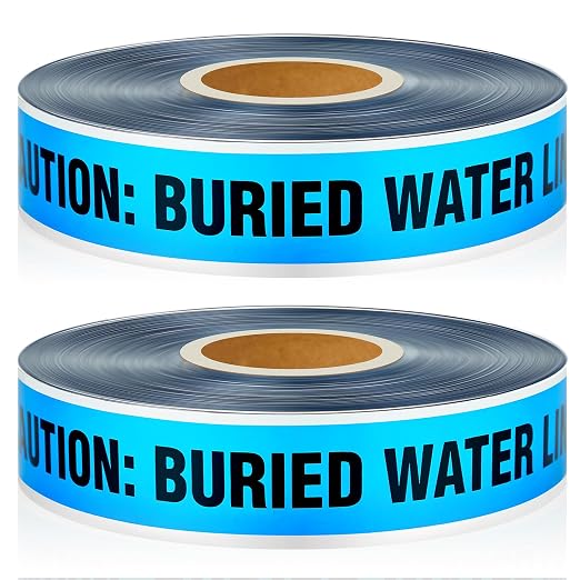 Pangda 2 Rolls "Caution Buried Water Line Below" 2 Inch x 1000 Feet Detectable Safety Tape 5 Mil Underground Detectable Warning Tape for Construction Sites Road Repairs Caution