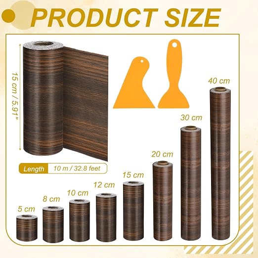 PATIKIL Wood Grain Repair Tape, 6" x 33' Self Adhesive Realistic Wood Tape with Scraper Durable Repair Patch for Furniture Floor Window Door Table DIY Home Decor, Jet Black Wood Grain