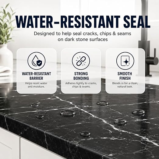Black Quartz Countertop Repair Kit, Professional Tile, Marble and Granite Repair Kit for Edge Chips, Cracks, Scratches and Holes on Quartz, Marble, Porcelain and Other Stone Surfaces