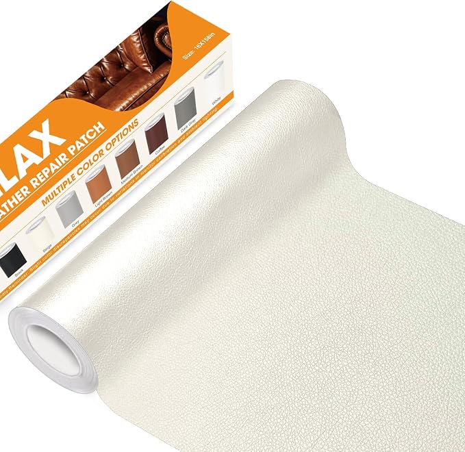 WALLAX Leather Repair Patch, 16 x 158 Inches Self Adhesive Leather Repair Tape for Furniture, Couch, Sofa, Car Seats, Office Chair, Car Interior, Upholstery, Vinyl Repair Kit (Beige)