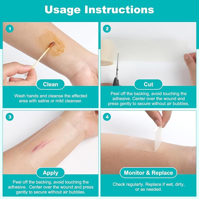 Hydrocolloid Roll for Wound Care, Hydrocolloid Bandages with Self-Adhesive, Cut-to-Size Patch Bandages, Ultra Absorbent, Waterproof, First Aid Kit Essential (2IN*16FT)