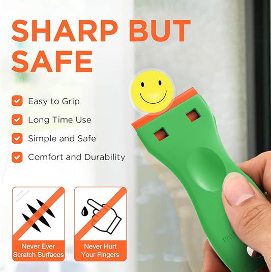 Plastic Razor Blades Scraper Tool - 2 Pack Wall Paint Remover with 100 PCS Blades Kit No Scratch Car Window Glass Wood Sticker Removal Floor Stove Kitchen Vinyl Adhesive Decal Tape Cleaning