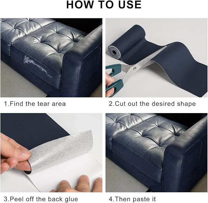 YAFLC Leather Repair Patch for Furniture, 4" x 63" Self Adhesive Leather Repair Kit Vinyl Repair Tape for Car Seat Sofa Jackets Couches Chair Blue