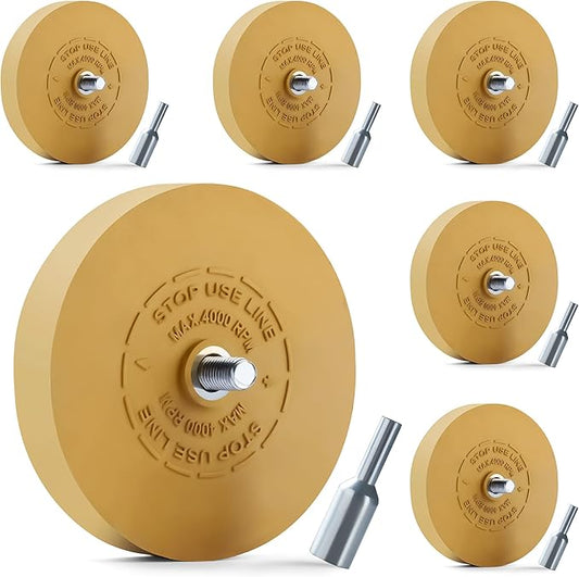 6 Pack Decal Remover Eraser Wheel Rubber Eraser Wheel for Drill Removes Car Stripes Vinyl Tapes and Graphics Rubber Eraser Wheel Tool Kit for Cars, RV, Motorcycles Sticker Remover Tool
