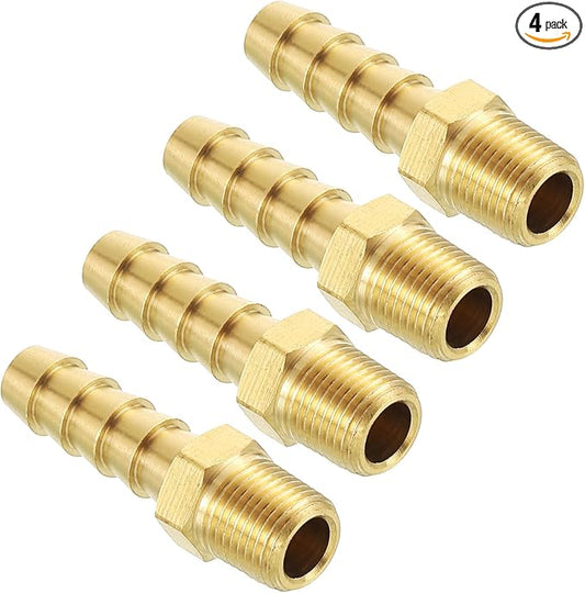 Pack of 4 Brass Hose Barb Fittings Adapter Connector 5/16" Hose Barb to 1/8" NPT Male Fittings for Home Machines, Massage Bathtubs, and Irrigation Systems