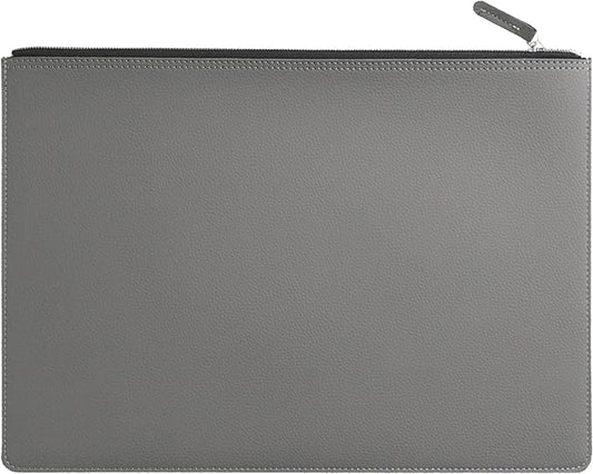 PU Leather A4 File Folder Zipper Document Holder Envelope Folder Case for Receipt Contract (Gray)