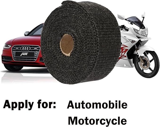 Deecam Exhaust Heat Wrap, 2'' x 16.5' Black Fiberglass Heat Resistant Exhaust Wrap Roll for Motorcycle, Car Exhaust Pipe Heat Insulation Muffler Tape with 10 Stainless Locking Ties