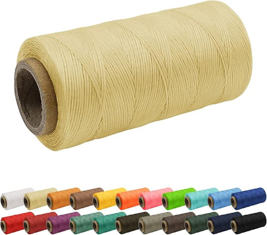 JeogYong 1mm Waxed Thread, 284 Yards 150D Flat Leather Sewing Thread, Hand Sewing Waxed Cord for Leather Craft, Bookbinding, Shoes Repairing (Beige)
