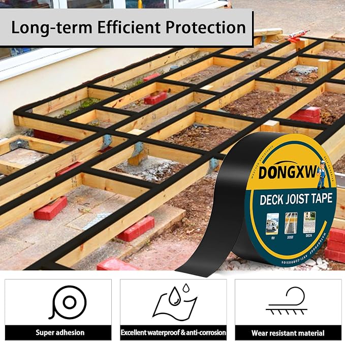 Dongxw 4 Packs Deck Joist Tape, 2" x 50' Waterproof Butyl Joist Tape for Decking 2inch, Flashing Tape Self-Adhesive Joist Tapes for Decks Beams Extend Wood Deck Life