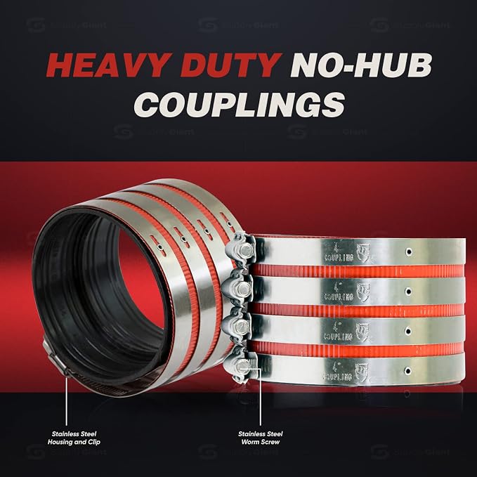 Supply Giant 37622CS No-Hub Coupling Heavy Duty Colored Shield, 4 inch, Red