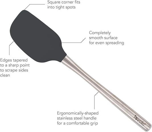 Tovolo Flex-Core Silicone Spatula with Stainless Steel Handle (Charcoal) - Kitchen Utensil & Gadget Essential for Baking, Cooking, Grilling, Apartment, & New Home / BPA-Free & Dishwasher-Safe