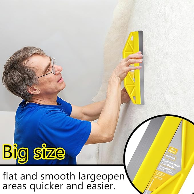 12-Inch Paint Edger & Trim Guard | Stainless Steel Straight Edge Tool | Painters Tape Alternative | Creates Crisp, Clean Pro-Grade Lines on Walls & Ceilings(Yellow)