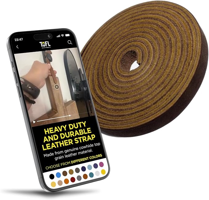 TOFL 3/8" Wide Flat Leather Cord – 72" (6 Feet) Long × 1/8" Thick (7-8oz) | Real Cowhide Leather Strips for Crafts | Brown | 72" L x 3/8" W x 1/8" Thick | Suede Backing | Leather Craft Supplies | Easy to Cut & Stitch | DIY Projects & Repairs | 7–8 oz
