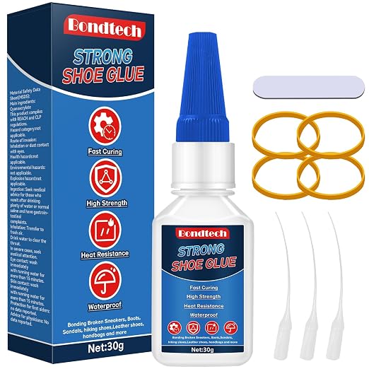 Shoe Glue, Sole Repair Instant, for Rubber Soles, Boots, Sneakers, Sandals, Leathers, Handbags and More, Clear, with Anti-Clog Cap, Waterproof (Clear, 30 Grams * 1 Pack, Shoe Glue)
