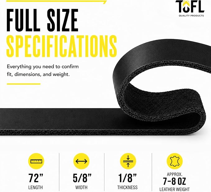 Leather Strap for Crafts & Jewelry | 72 Long × 5/8" Wide × 1/8" Thick (7-8oz) | Genuine Leather Strips for Crafts, Projects or Repairs - Black | 5-Pack