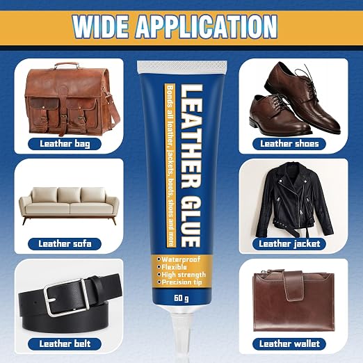 Leather Glue Permanent, 60ml High Strength Leather Adhesive, Waterproof Super Fabric Repair Glue for Furniture, Car Seat, Sofa, Shoes, Purses, Handbags, Fabric Restoration and Bonding